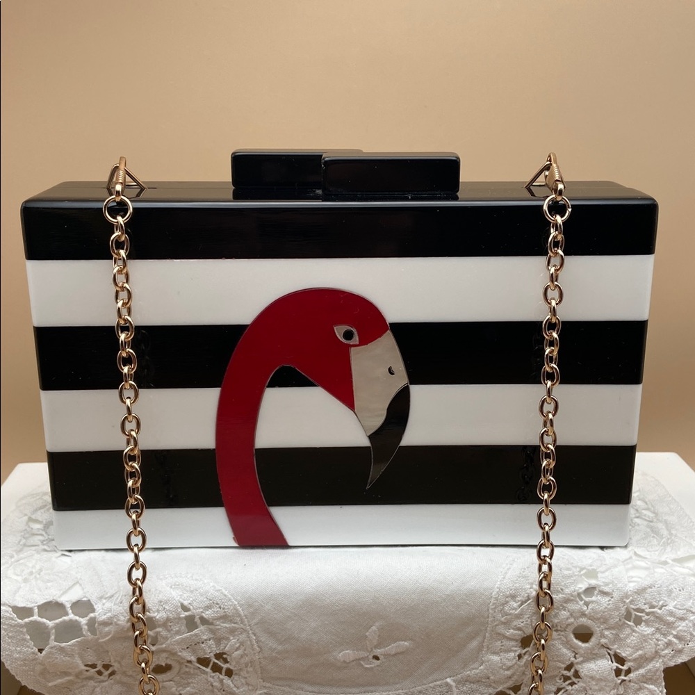 Lucite Flamingo Clutch Box Purse designed by Jessica McClintock c 1990s